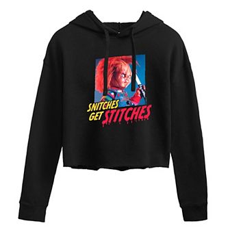 Juniors' Chucky Snitches Get Stitches Cropped Hoodie