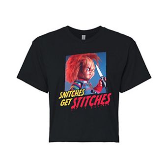 Juniors' Chucky Snitches Get Stitches Cropped Tee