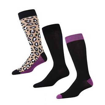 Leopard Pane Cotton Blend Crew Sock 3 Pack