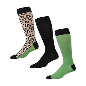 Leopard Pane Cotton Blend Crew Sock 3 Pack