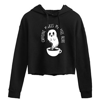 Juniors' Caffeine Makes Me Feel Alive Cropped Hoodie