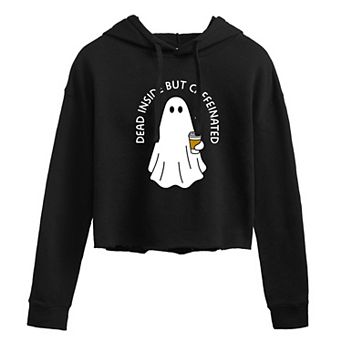 Juniors' Dead Inside Caffeinated Ghost Cropped Hoodie