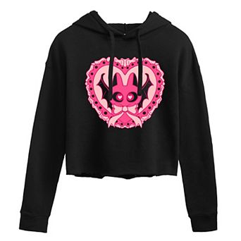 Juniors' Bat Cat Coquette Cropped Hoodie