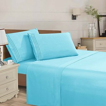 Elegant Comfort Wrinkle Free Ultra Soft 4 pc Bed Sheet Set Premium Three Line Embroidered