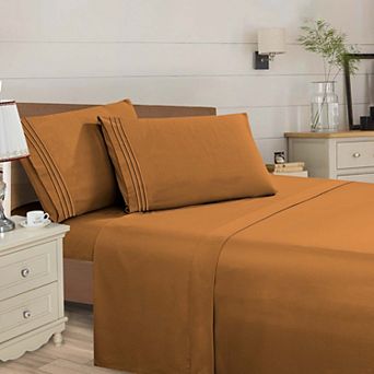 Elegant Comfort Wrinkle Free Ultra Soft 4 pc Bed Sheet Set Premium Three Line Embroidered