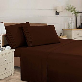 Elegant Comfort Wrinkle Free Ultra Soft 4 pc Bed Sheet Set Premium Three Line Embroidered
