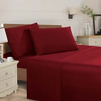 Elegant Comfort Wrinkle Free Ultra Soft 4 pc Bed Sheet Set Premium Three Line Embroidered