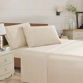 Elegant Comfort Wrinkle Free Ultra Soft 4 pc Bed Sheet Set Premium Three Line Embroidered