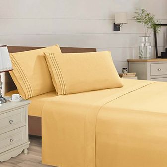 Elegant Comfort Wrinkle Free Ultra Soft 4 pc Bed Sheet Set Premium Three Line Embroidered