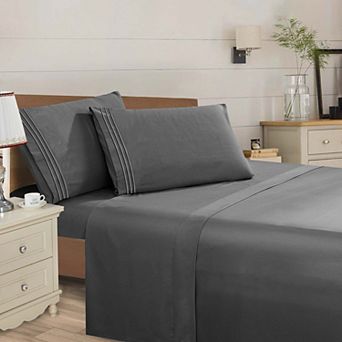 Elegant Comfort Wrinkle Free Ultra Soft 4 pc Bed Sheet Set Premium Three Line Embroidered