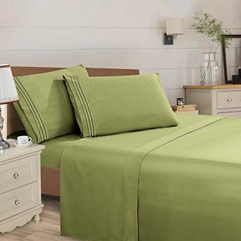 Elegant Comfort Wrinkle Free Ultra Soft 4 pc Bed Sheet Set Premium Three Line Embroidered