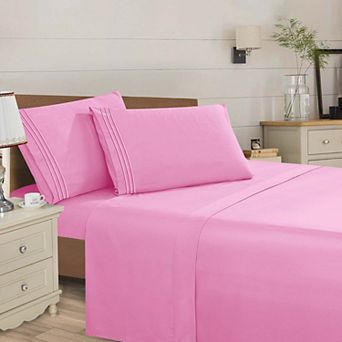 Elegant Comfort Wrinkle Free Ultra Soft 4 pc Bed Sheet Set Premium Three Line Embroidered
