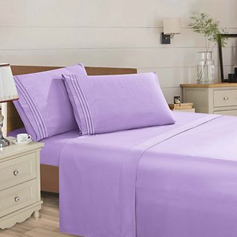 Elegant Comfort Wrinkle Free Ultra Soft 4 pc Bed Sheet Set Premium Three Line Embroidered