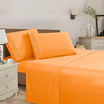 Elegant Comfort Wrinkle Free Ultra Soft 4 pc Bed Sheet Set Premium Three Line Embroidered