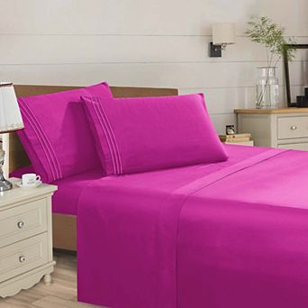 Elegant Comfort Wrinkle Free Ultra Soft 4 pc Bed Sheet Set Premium Three Line Embroidered