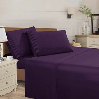 Elegant Comfort Wrinkle Free Ultra Soft 4 pc Bed Sheet Set Premium Three Line Embroidered