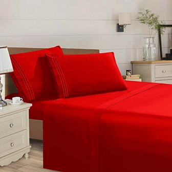 Elegant Comfort Wrinkle Free Ultra Soft 4 pc Bed Sheet Set Premium Three Line Embroidered