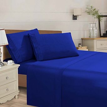 Elegant Comfort Wrinkle Free Ultra Soft 4 pc Bed Sheet Set Premium Three Line Embroidered