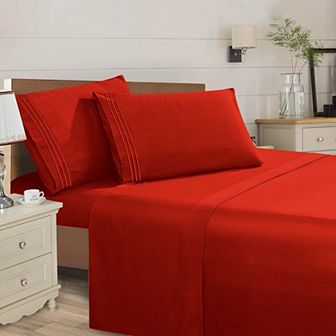 Elegant Comfort Wrinkle Free Ultra Soft 4 pc Bed Sheet Set Premium Three Line Embroidered