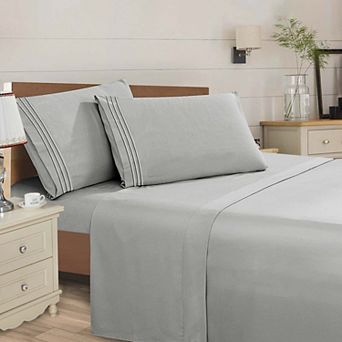 Elegant Comfort Wrinkle Free Ultra Soft 4 pc Bed Sheet Set Premium Three Line Embroidered