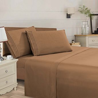 Elegant Comfort Wrinkle Free Ultra Soft 4 pc Bed Sheet Set Premium Three Line Embroidered