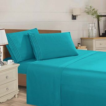 Elegant Comfort Wrinkle Free Ultra Soft 4 pc Bed Sheet Set Premium Three Line Embroidered