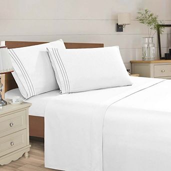 Elegant Comfort Wrinkle Free Ultra Soft 4 pc Bed Sheet Set Premium Three Line Embroidered