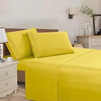 Elegant Comfort Wrinkle Free Ultra Soft 4 pc Bed Sheet Set Premium Three Line Embroidered