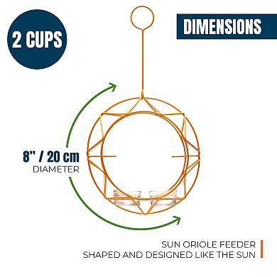 Mekkapro Sun Baltimore Oriole Feeder For Outdoors, Jelly And Orange Metal Bird Feeder (2 Cups)