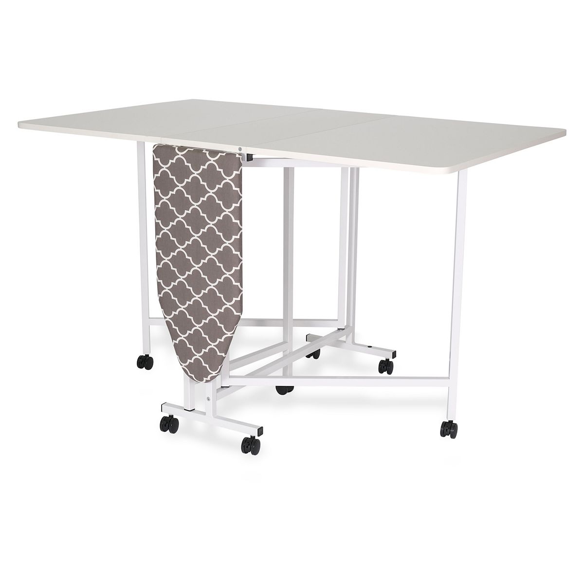Millie cutting and ironing table with grey top and dark patterned side pad