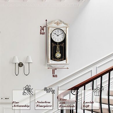 Clockswise Grandfather Wood-looking Plastic Pendulum Decorative Battery-operated Wall Clock