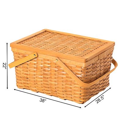 Woodchip Picnic Storage Basket With Cover And Movable Handles