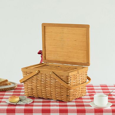 Woodchip Picnic Storage Basket With Cover And Movable Handles