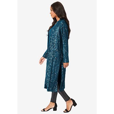 Roaman's Women's Plus Size Sequin Duster