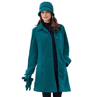 Roaman's Women's Plus Size Petite Plus Size Button Up Fleece Jacket