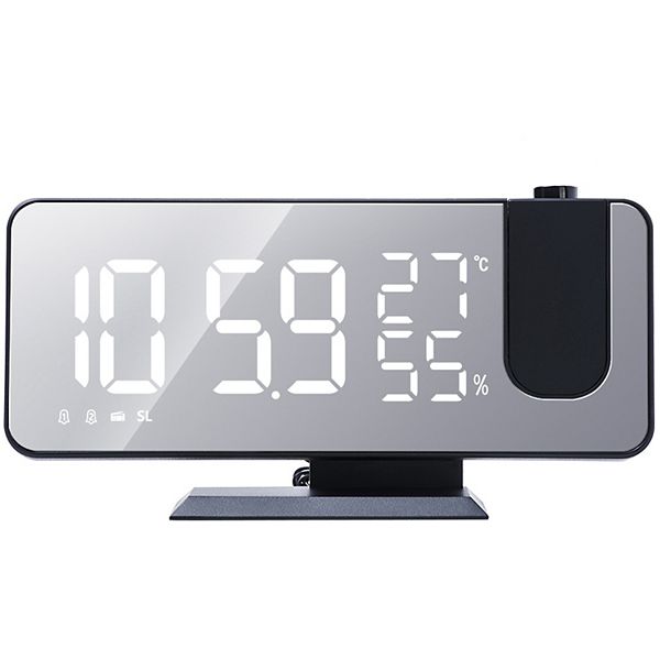 7.5'', Black, Mirror Led Digital Projection Alarm Clock With Radio Function