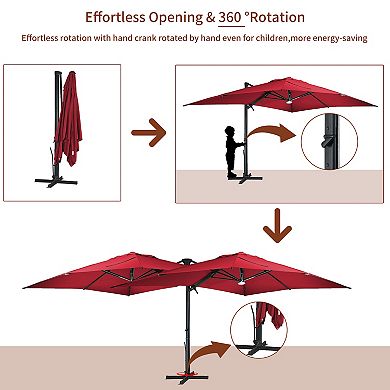 Mondawe 10 Ft x 13 Ft Solar LED Cantilever Patio Umbrella With Base Weight Included
