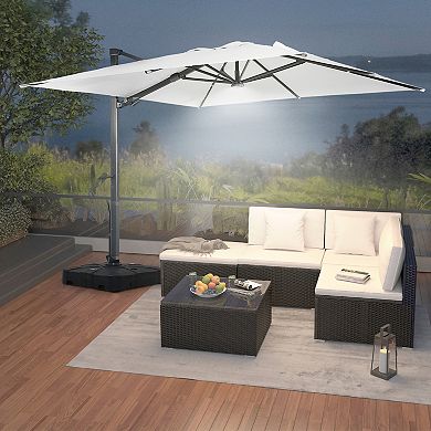 Mondawe 10 Ft x 13 Ft Solar LED Cantilever Patio Umbrella With Base Weight Included