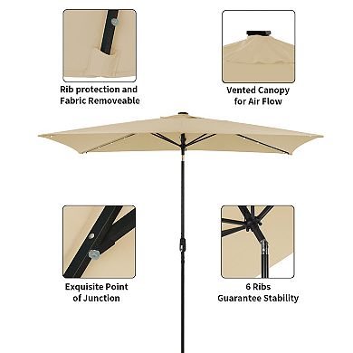 Mondawe 10 Ft Rectangular Solar Led Market Patio Umbrella