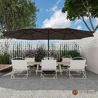 Mondawe 15ft Large Patio Umbrella with Base, Outdoor Double-Sided Umbrella with Crank Handle