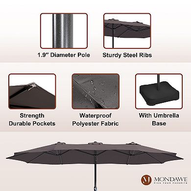 Mondawe 15ft Large Patio Umbrella with Base, Outdoor Double-Sided Umbrella with Crank Handle