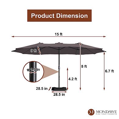 Mondawe 15ft Large Patio Umbrella with Base, Outdoor Double-Sided Umbrella with Crank Handle