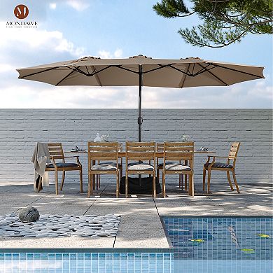 Mondawe 15ft Large Patio Umbrella with Base, Outdoor Double-Sided Umbrella with Crank Handle