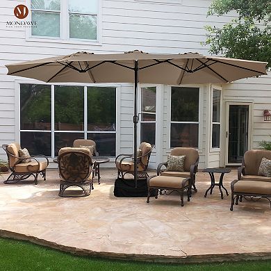 Mondawe 15ft Large Patio Umbrella with Base, Outdoor Double-Sided Umbrella with Crank Handle
