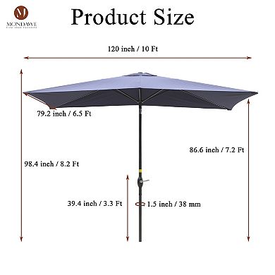 Mondawe 10 Ft Rectangular Outdoor Patio Umbrella With Tilt And Crank