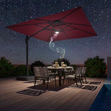 Mondawe 10 Ft Square Solar Led Offset Cantilever Patio Umbrella With Built-in Bluetooth Speaker