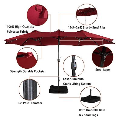 Mondawe 15 Ft Rectangular Double-sided Solar Led Outdoor Patio Market Umbrella With Base