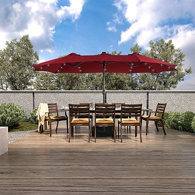 Mondawe 15 Ft Rectangular Double-sided Solar Led Outdoor Patio Market Umbrella With Base