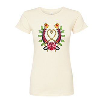 Juniors' Goth Western Horseshoe Fitted Graphic Tee
