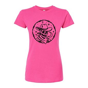 Juniors' Skeleton Cowboy Fitted Graphic Tee